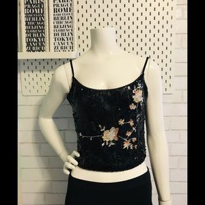 NWOT Crop sequin top with floral details